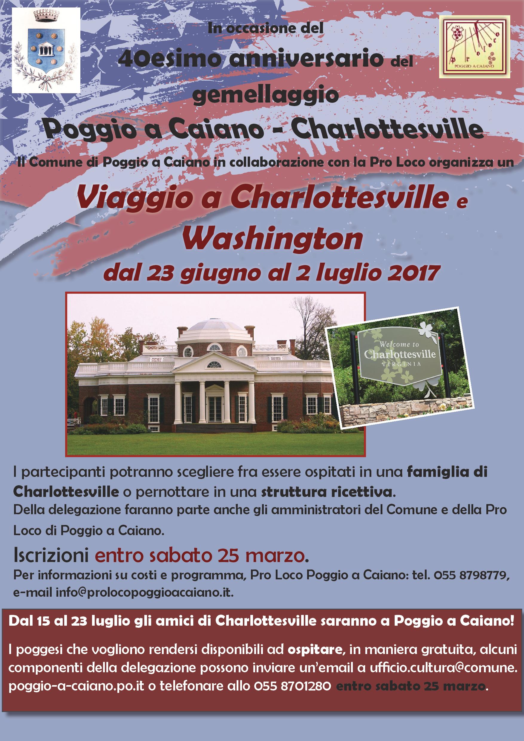 La locandina del viaggio a Charlottesville e Washington